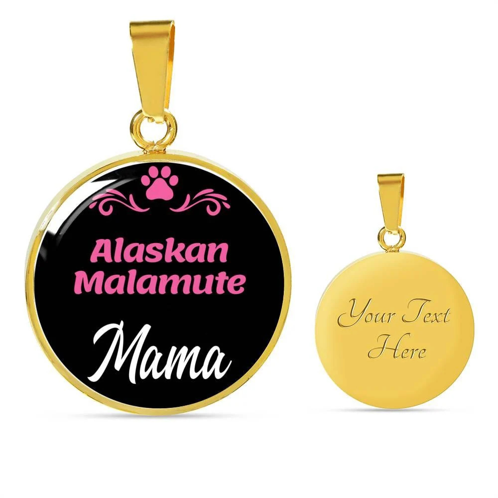 Alaskan Malamute Mama Personalized Engraved Gold Circle Necklace Custom Name Da - Picture 2 of 2